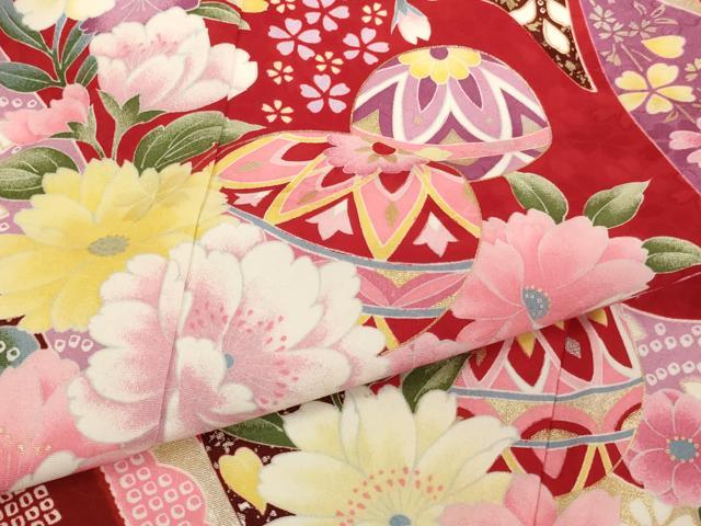 平和屋着物[]七五三　女の子　７歳　祝着　四つ身　花手毬文　金彩　AABI2670ja