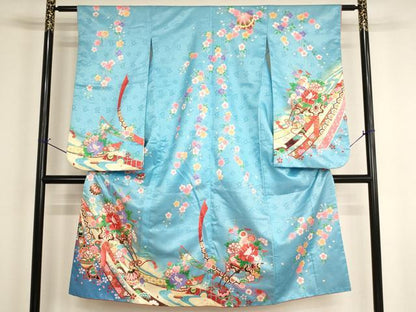 平和屋着物[]七五三　女の子　７歳　祝着　四つ身　花車文　暈し染め　金彩　AABI2672ja