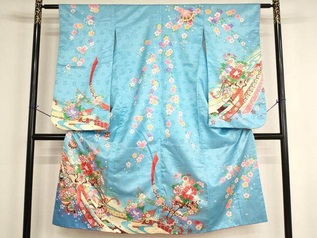 平和屋着物[]七五三　女の子　７歳　祝着　四つ身　花車文　暈し染め　金彩　AABI2672ja