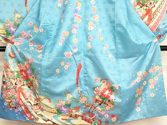 平和屋着物[]七五三　女の子　７歳　祝着　四つ身　花車文　暈し染め　金彩　AABI2672ja