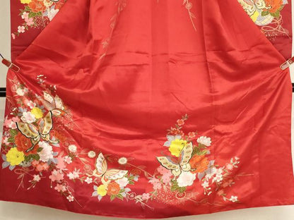 平和屋着物[]七五三　女の子　７歳　祝着　四つ身　花蝶文　暈し染め　金彩　洗える着物　AABI2674ja