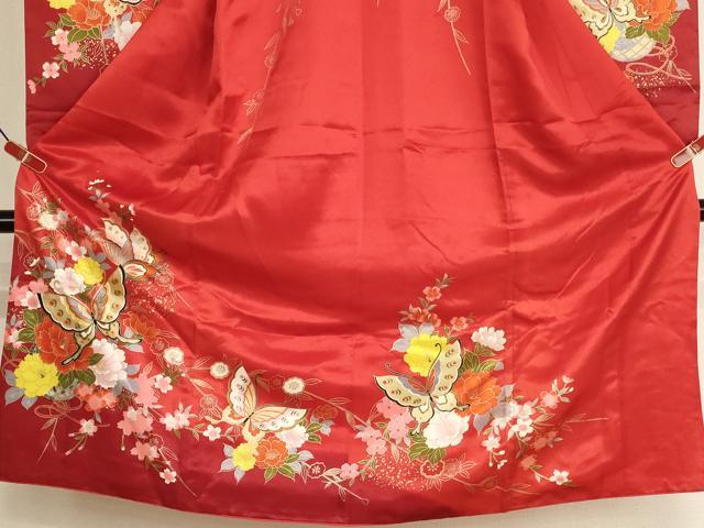 平和屋着物[]七五三　女の子　７歳　祝着　四つ身　花蝶文　暈し染め　金彩　洗える着物　AABI2674ja