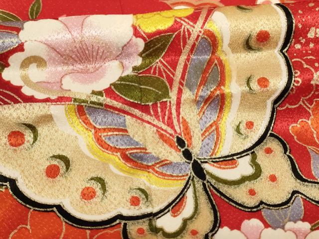 平和屋着物[]七五三　女の子　７歳　祝着　四つ身　花蝶文　暈し染め　金彩　洗える着物　AABI2674ja
