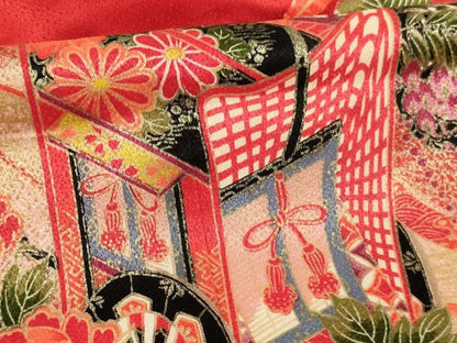 平和屋着物[]七五三　女の子　７歳　祝着　四つ身　御所車花文　暈し染め　金彩　AABI2675ja