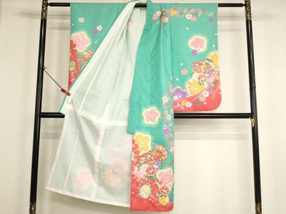 平和屋着物[]七五三　女の子　７歳　祝着　四つ身　花鼓文　暈し染め　金彩　AABI2676ja