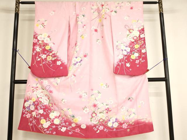 平和屋着物[]七五三 女の子 ７歳 祝着 四つ身 薬玉文 暈し染め 金彩 AABI2678ja