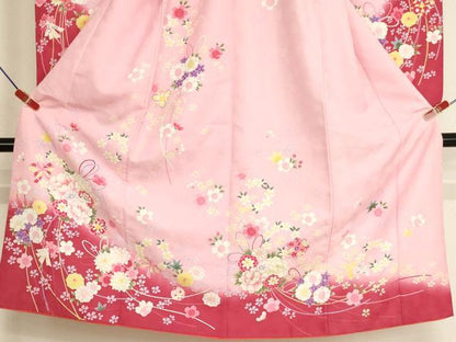 平和屋着物[]七五三　女の子　７歳　祝着　四つ身　薬玉文　暈し染め　金彩　AABI2678ja