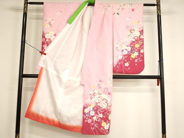 平和屋着物[]七五三　女の子　７歳　祝着　四つ身　薬玉文　暈し染め　金彩　AABI2678ja