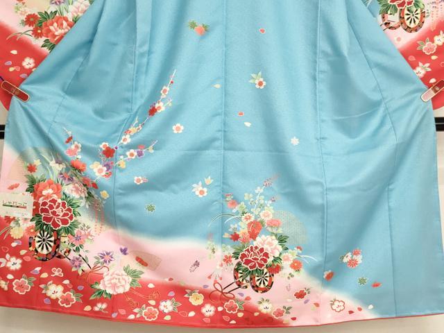 平和屋着物[]七五三　女の子　７歳　祝着　四つ身　長襦袢（袷）セット　花車文　暈し染め　金彩　未使用　AABI2679ja