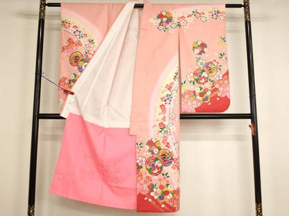 平和屋着物[]七五三　女の子　７歳　祝着　四つ身　雪輪花鼓文　暈し染め　金彩　AABI2683ja
