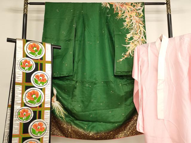 平和屋着物[]七五三　女の子　７歳　祝着　四つ身　長襦袢（単衣）・袋帯セット　孔雀文　暈し染め　金彩　金通し地　AABI2684ja