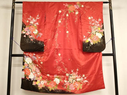 平和屋着物[]七五三 女の子 ７歳 祝着 四つ身 御所車花文 暈し染め 金彩 洗える着物 未使用 AABI2685ja