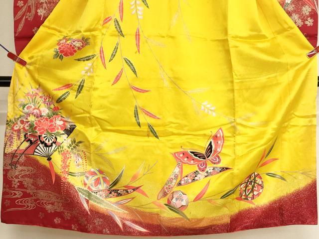 平和屋着物[]七五三　女の子　７歳　祝着　四つ身　扇面花車文　暈し染め　金彩　洗える着物　AABI2686ja