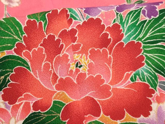 平和屋着物[]七五三　女の子　７歳　祝着　四つ身　花車文　暈し染め　金彩　洗える着物　AABI2687ja