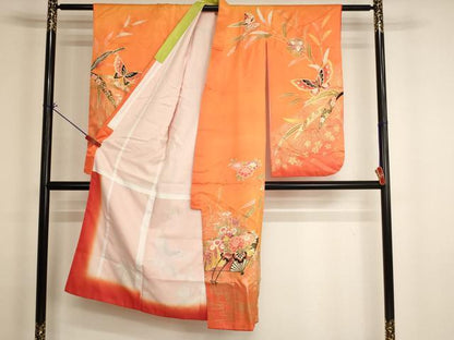 平和屋着物[]七五三　女の子　７歳　祝着　四つ身　扇面花車文　金彩　AABI2688ja