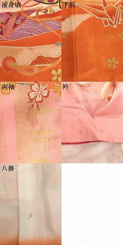 平和屋着物[]七五三　女の子　７歳　祝着　四つ身　花鼓文　折り鶴　金彩　洗える着物　AABI2689ja