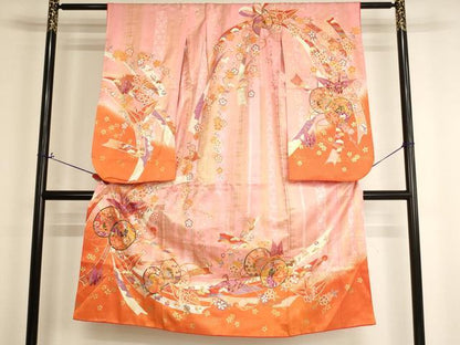 平和屋着物[]七五三　女の子　７歳　祝着　四つ身　花鼓文　折り鶴　金彩　洗える着物　AABI2689ja