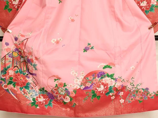 平和屋着物[]七五三　女の子　７歳　祝着　四つ身　御所車几帳花文　金銀彩　AABI2691ja