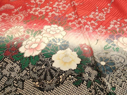 平和屋着物[]七五三　女の子　７歳　祝着　四つ身　長襦袢（単衣）セット　花車文　暈し染め　金銀彩　逸品　AABI2693ja