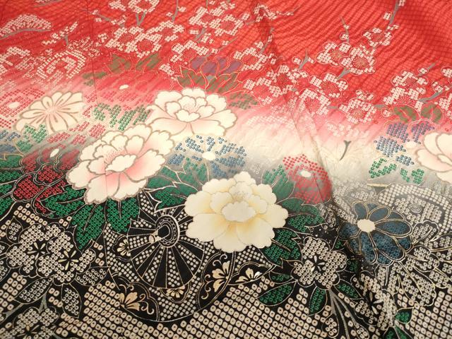 平和屋着物[]七五三　女の子　７歳　祝着　四つ身　長襦袢（単衣）セット　花車文　暈し染め　金銀彩　逸品　AABI2693ja