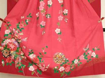 平和屋着物[]七五三　女の子　７歳　祝着　四つ身　花車文　暈し染め　金彩　AABI2695ja