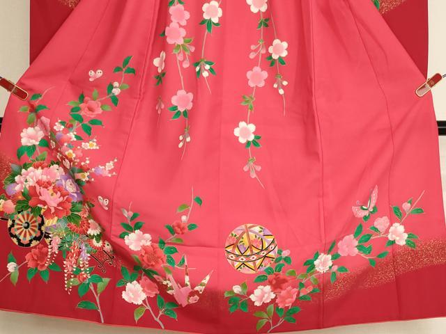 平和屋着物[]七五三　女の子　７歳　祝着　四つ身　花車文　暈し染め　金彩　AABI2695ja