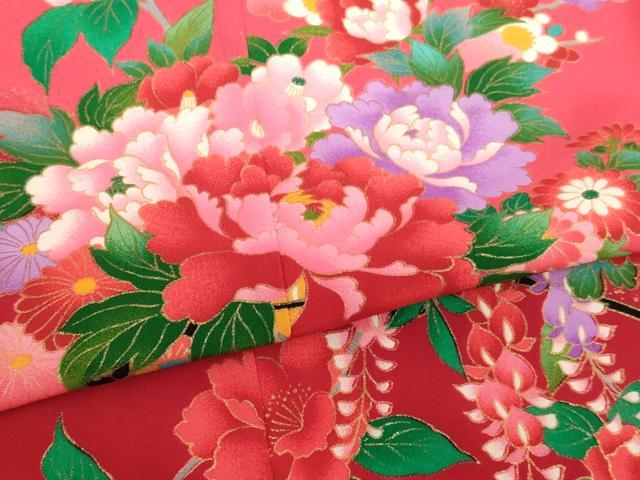 平和屋着物[]七五三　女の子　７歳　祝着　四つ身　花車文　暈し染め　金彩　AABI2695ja