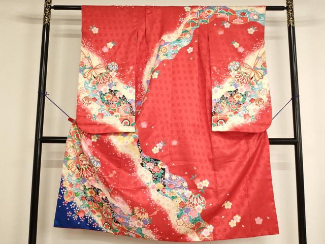 平和屋着物[]七五三 女の子 ７歳 祝着 四つ身 花手毬文 暈し染め 金彩 AABI2696ja