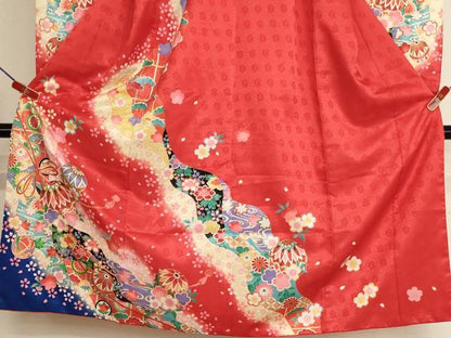 平和屋着物[]七五三　女の子　７歳　祝着　四つ身　花手毬文　暈し染め　金彩　AABI2696ja