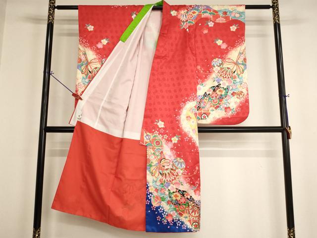 平和屋着物[]七五三　女の子　７歳　祝着　四つ身　花手毬文　暈し染め　金彩　AABI2696ja