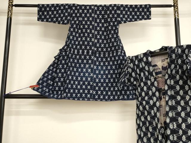 平和屋着物[]子供　男の子　久留米絣　アンサンブル　絣文様　鉄砲袖　綿　逸品　AABI2697ja