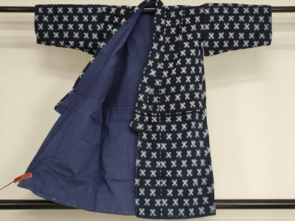 平和屋着物[]子供　男の子　久留米絣　アンサンブル　絣文様　鉄砲袖　綿　逸品　AABI2697ja