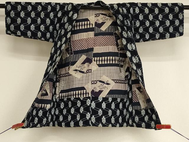 平和屋着物[]子供　男の子　久留米絣　アンサンブル　絣文様　鉄砲袖　綿　逸品　AABI2697ja
