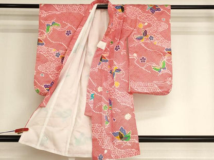 平和屋着物[]七五三　女の子　３歳　祝着　三つ身　長襦袢・被布セット　花蝶文　金彩　AABI2699ja
