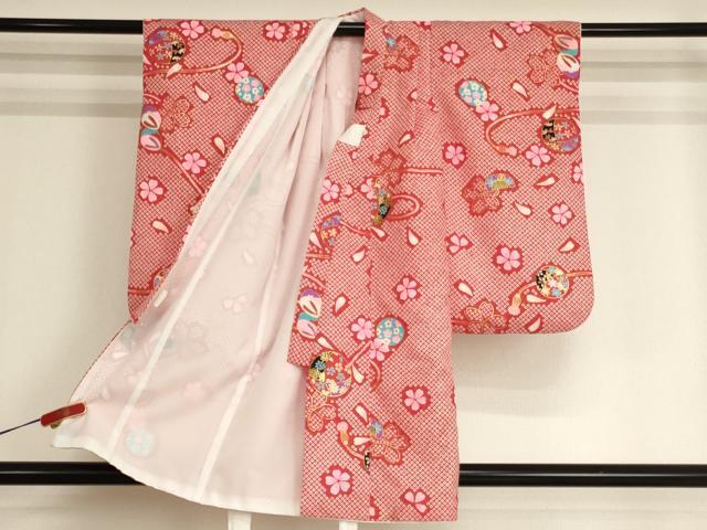 平和屋着物[]七五三　女の子　３歳　祝着　三つ身　被布セット　桜手毬文　金彩　AABI2701ja
