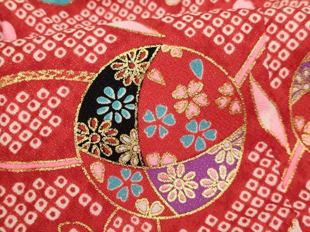 平和屋着物[]七五三　女の子　３歳　祝着　三つ身　被布セット　桜手毬文　金彩　AABI2701ja