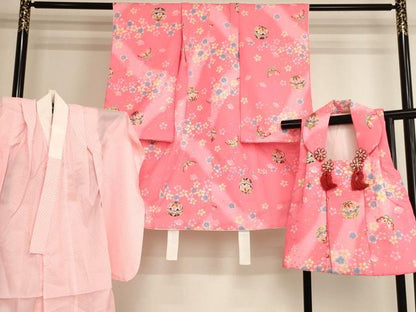 平和屋着物[]七五三　女の子　３歳　祝着　三つ身　長襦袢・被布セット　花蝶手毬文　暈し染め　金彩　AABI2702ja