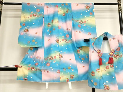平和屋着物[]七五三　女の子　３歳　祝着　三つ身　被布セット　花手毬文　金彩　AABI2703ja