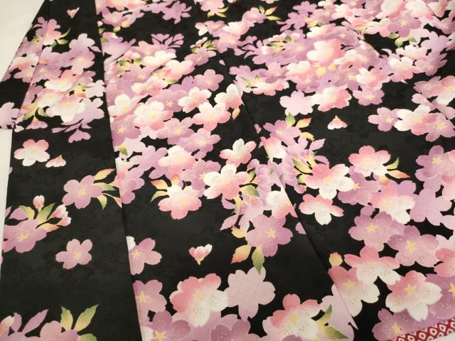 平和屋着物[]七五三　女の子　３歳　祝着　三つ身　被布セット　舞桜文　黒地　金彩　AABI2705ja