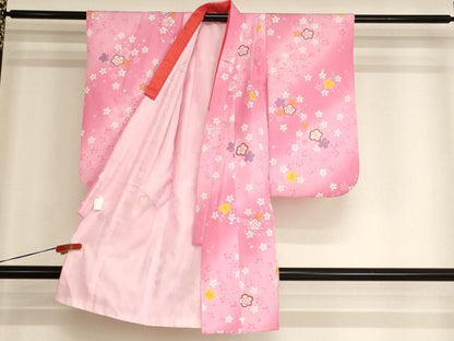 平和屋着物[]七五三　女の子　３歳　祝着　三つ身　被布セット　舞梅文　暈し染め　金彩　洗える着物　AABI2706ja