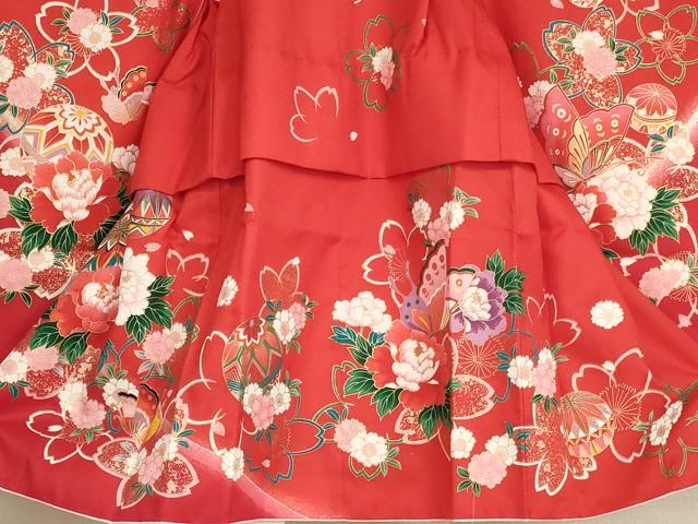 平和屋着物[]七五三　女の子　３歳　祝着　三つ身　花手毬舞蝶文　暈し染め　金彩　洗える着物　AABI2712ja
