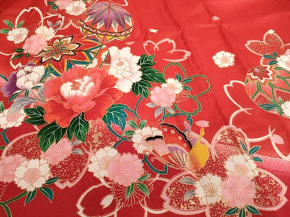 平和屋着物[]七五三　女の子　３歳　祝着　三つ身　花手毬舞蝶文　暈し染め　金彩　洗える着物　AABI2712ja