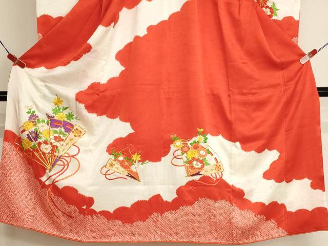 平和屋着物[]七五三　女の子　７歳　祝着　四つ身　駒刺繍　絞り　檜扇花文　金糸　逸品　AABI2714ja