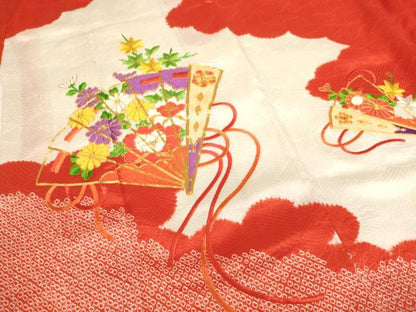 平和屋着物[]七五三　女の子　７歳　祝着　四つ身　駒刺繍　絞り　檜扇花文　金糸　逸品　AABI2714ja