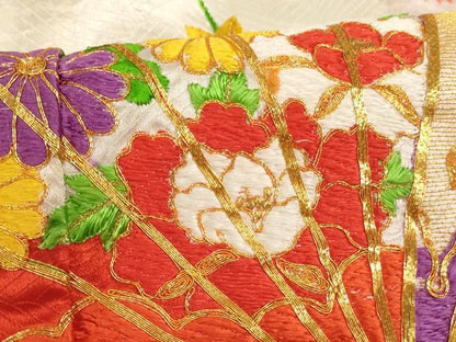 平和屋着物[]七五三　女の子　７歳　祝着　四つ身　駒刺繍　絞り　檜扇花文　金糸　逸品　AABI2714ja