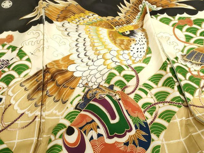平和屋着物[]お宮参り　男の子　祝着　産着　初着　のしめ　刺繍　鷹　打ち出の小槌　金糸　金彩　逸品　AABI2715ja