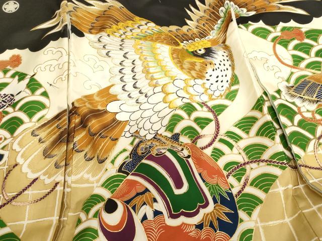 平和屋着物[]お宮参り　男の子　祝着　産着　初着　のしめ　刺繍　鷹　打ち出の小槌　金糸　金彩　逸品　AABI2715ja