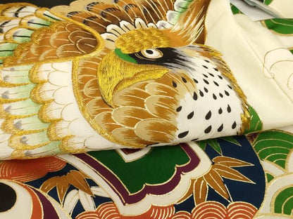 平和屋着物[]お宮参り　男の子　祝着　産着　初着　のしめ　刺繍　鷹　打ち出の小槌　金糸　金彩　逸品　AABI2715ja
