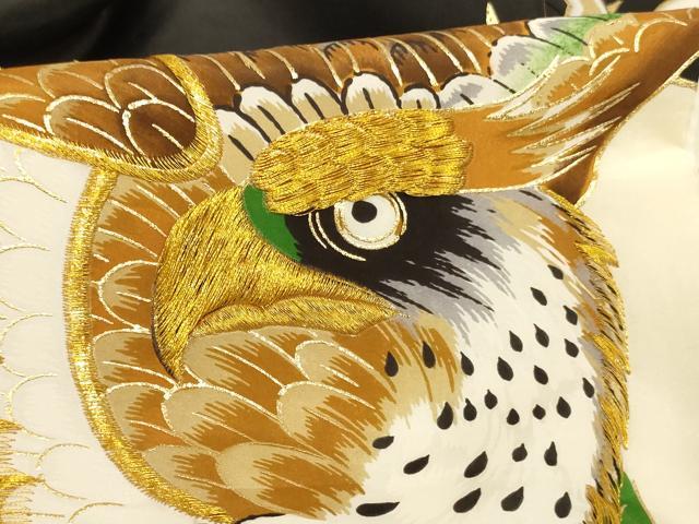 平和屋着物[]お宮参り　男の子　祝着　産着　初着　のしめ　刺繍　鷹　打ち出の小槌　金糸　金彩　逸品　AABI2715ja