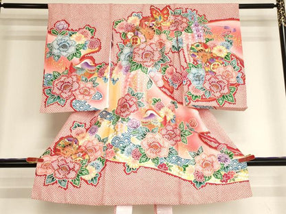 平和屋着物[]お宮参り　女の子　祝着　産着　初着　のしめ　花蝶鼓文　暈し染め　金彩　逸品　AABI2717ja